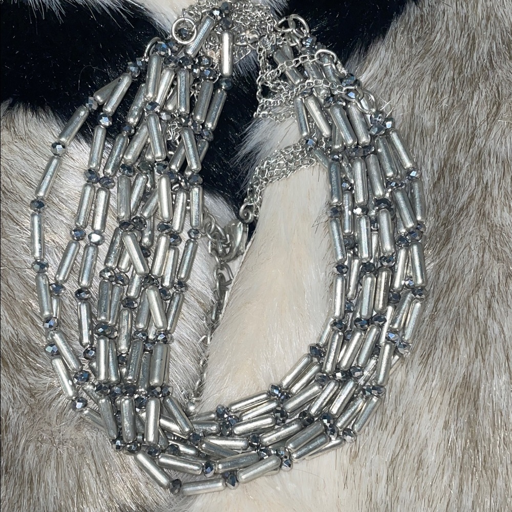 Chico's Silver Multi-Strand Beaded Collar Necklace